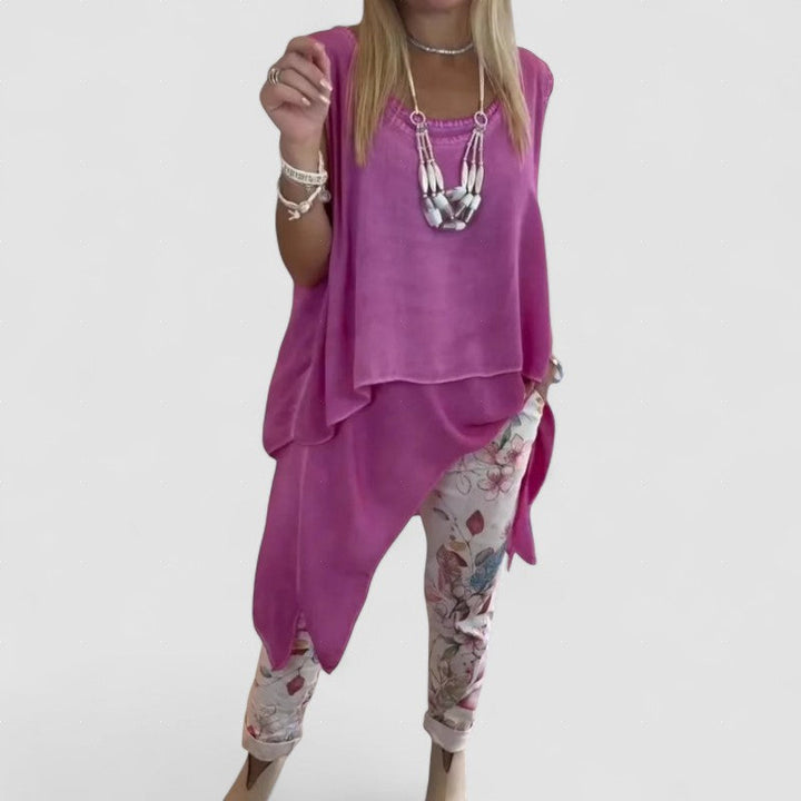 Gitte – Two-piece women's set: sleeveless top and printed trousers