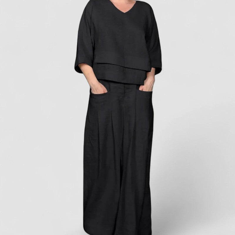 Two-Piece Set in Cotton and Linen with Short Sleeves