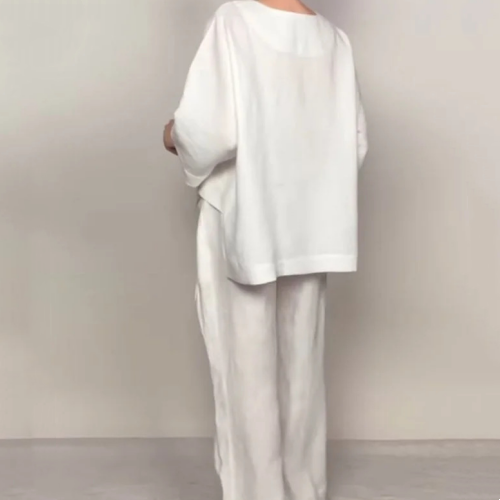 Two-Piece Set in Cotton and Linen with Short Sleeves