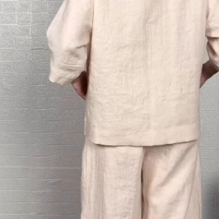 Two-Piece Set in Cotton and Linen with Short Sleeves