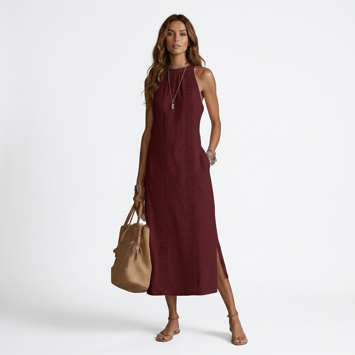 Jytte - Linen Midi Dress with Mandarin Collar