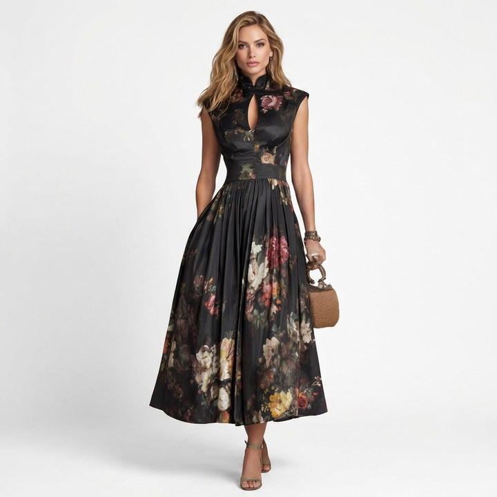 Nuala - Midi Dress with Pleated Floral Pattern