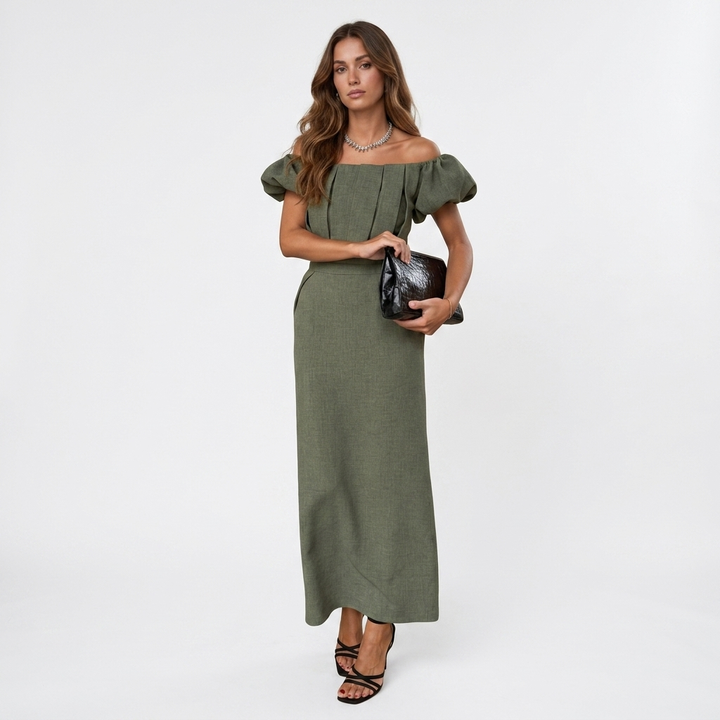 Sinéad | Elegant Midi Dress with Defined Waist and Timeless Evening Style