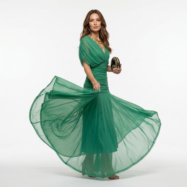 Eilís - Long Elegant Dress with V-Neck