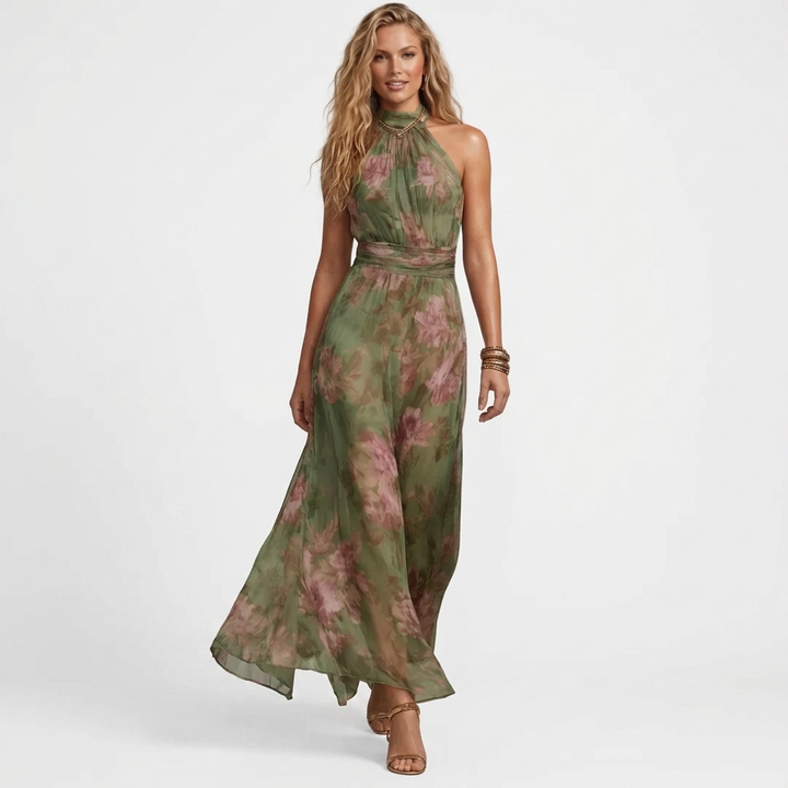 Niamh - Green Maxi Dress with Floral Print