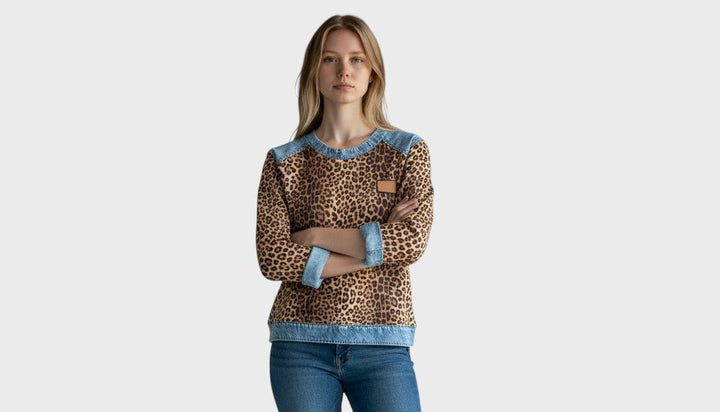 Aisling | Leopard Print Top with Denim Trim