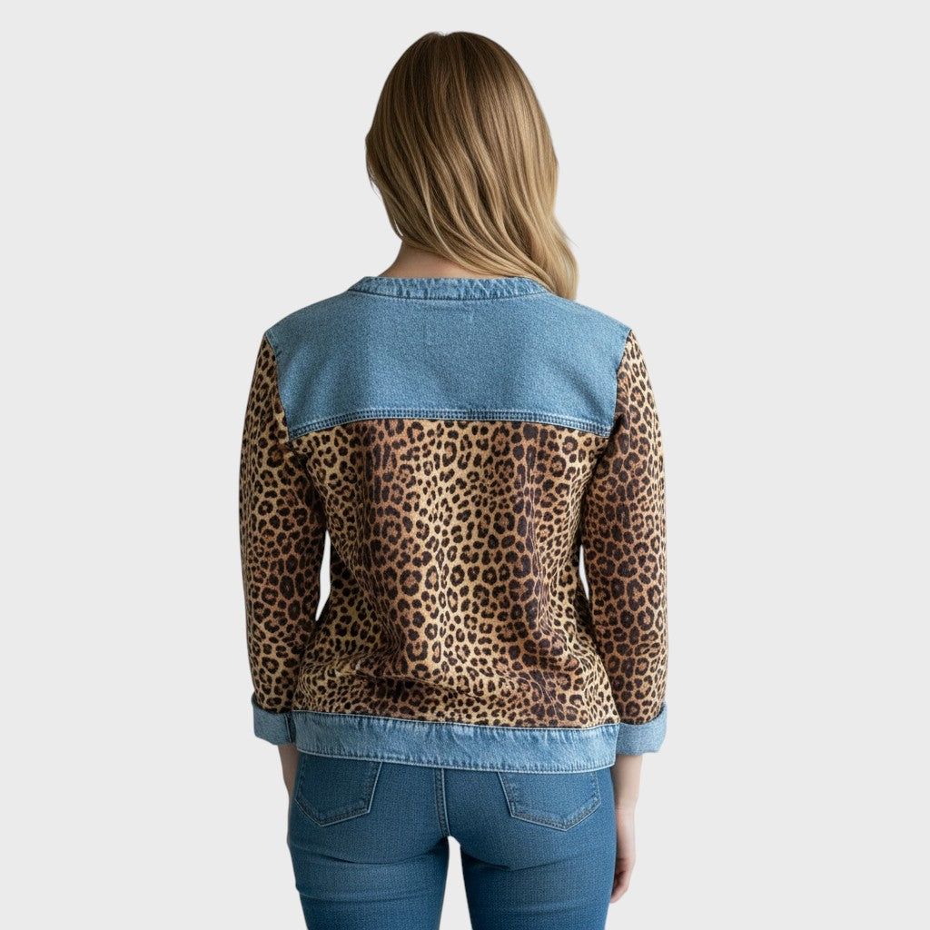 Aisling | Leopard Print Top with Denim Trim